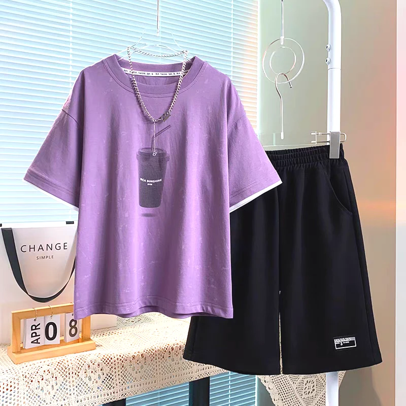 男童高档短袖套装2025夏装新款中大儿童装宽松T恤短裤洋气休闲装