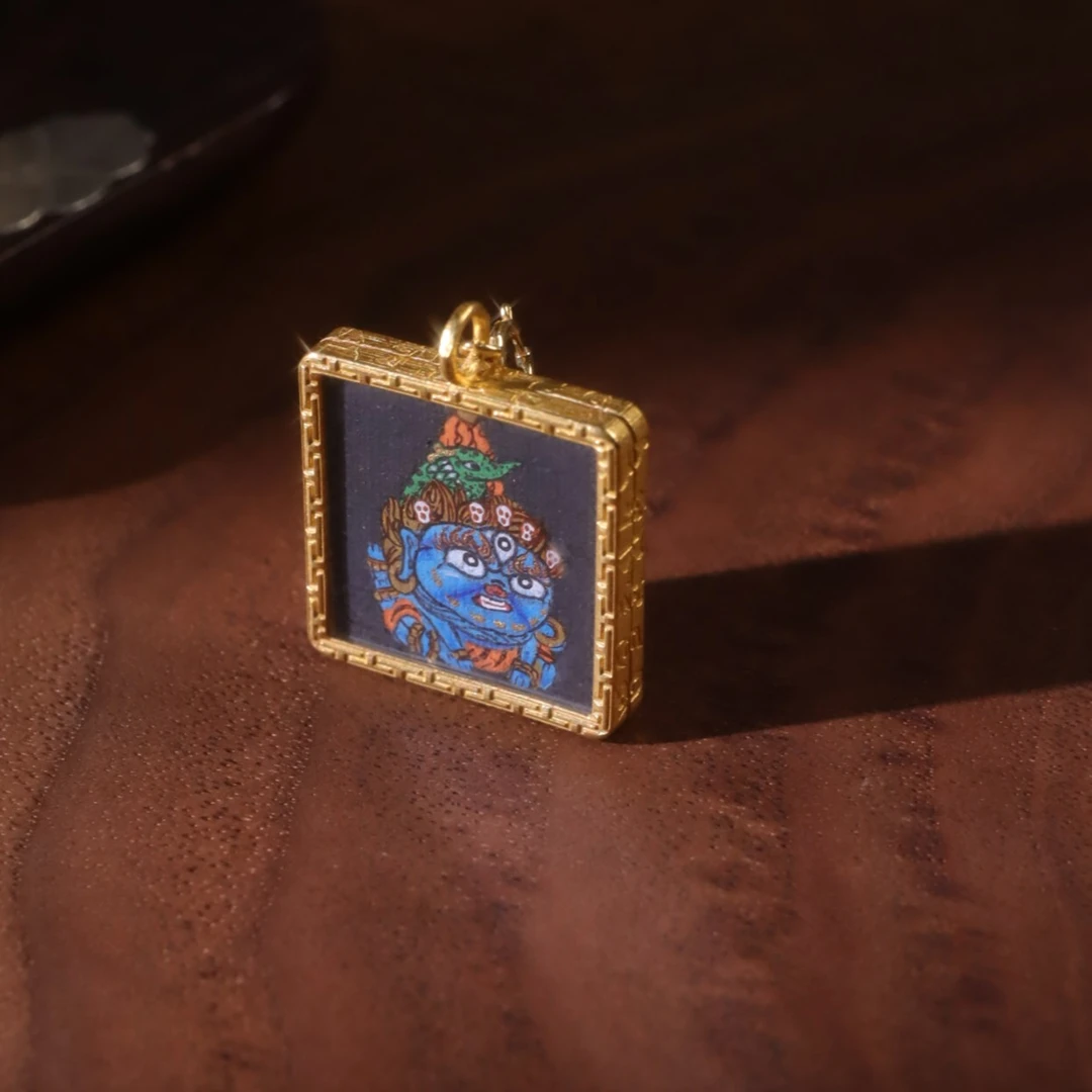 唐卡吊坠18K金大黑天方形吊坠【大黑天】不含链
