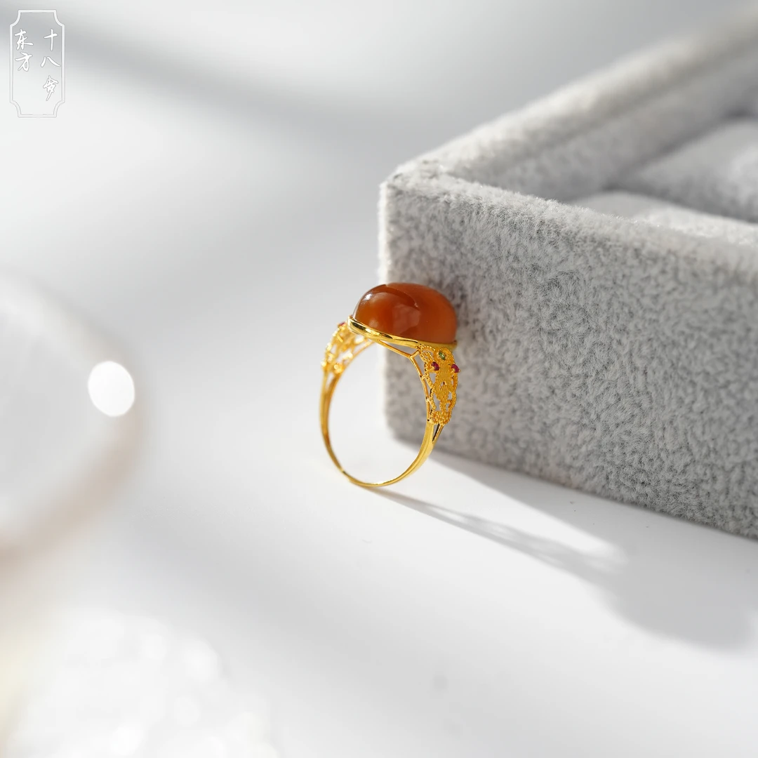 和田玉糖玉18K金戒指戒圈【静秋】