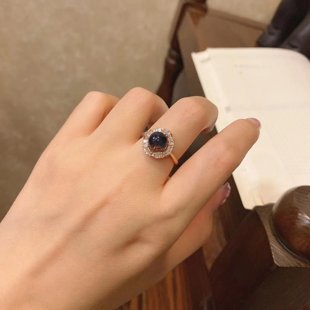 琥珀蓝珀925银戒指【时光】经典手工气质镶嵌时尚首饰