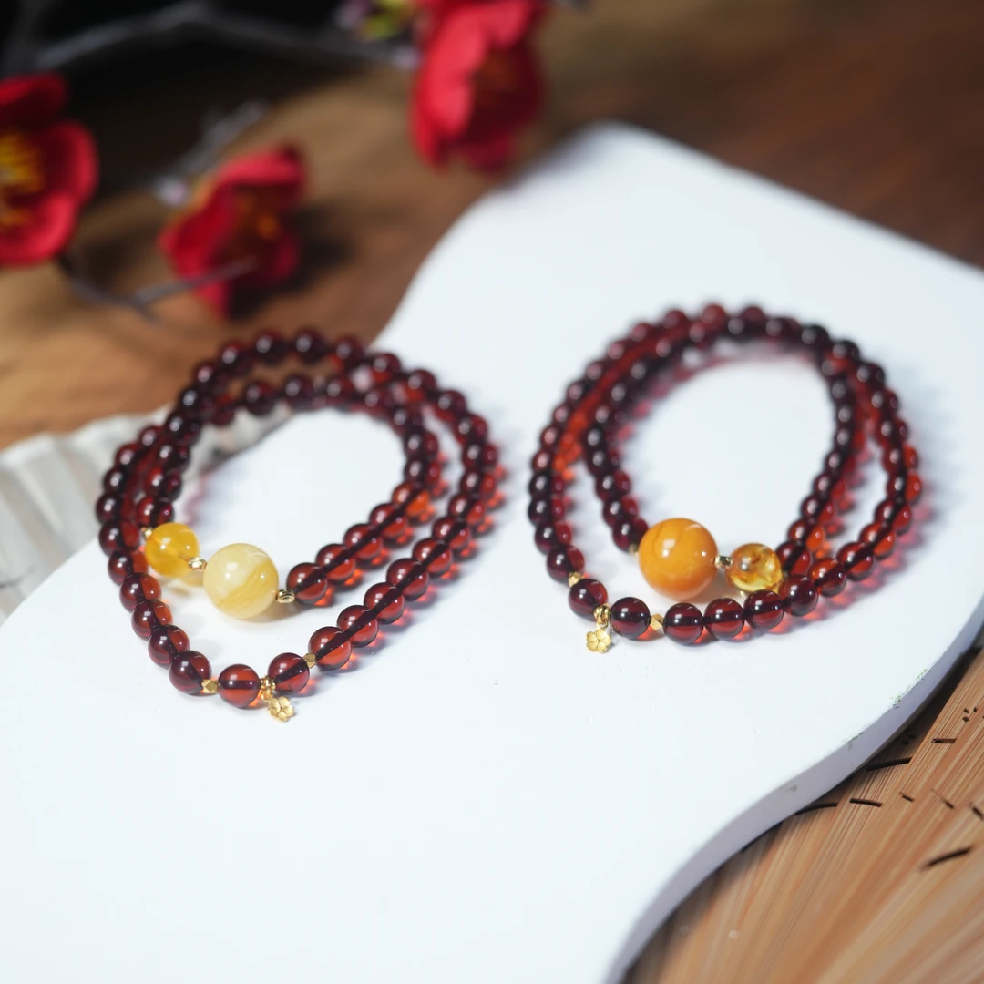 【东方十八岁】【心蔓】血珀18K金双圈设计款手串多样性发其一