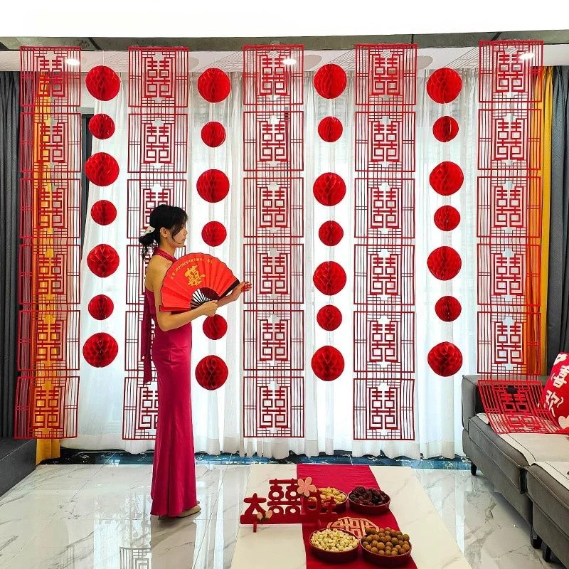 婚房布置ins风婚庆布置装饰装饰客厅喜字挂饰背景墙结婚拍照新房1