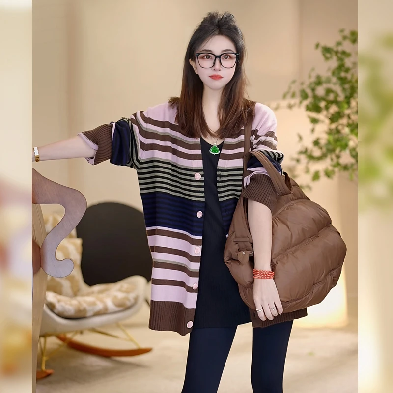 【linda姐高端线】秋冬新款气质显瘦条纹针织开衫外套AW4ZKS0087