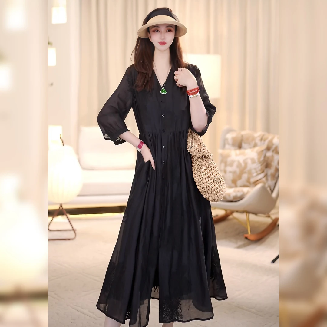 【Linda姐高端线】夏季新款法式高档刺绣轻奢宽松连衣裙AS4LJS2070