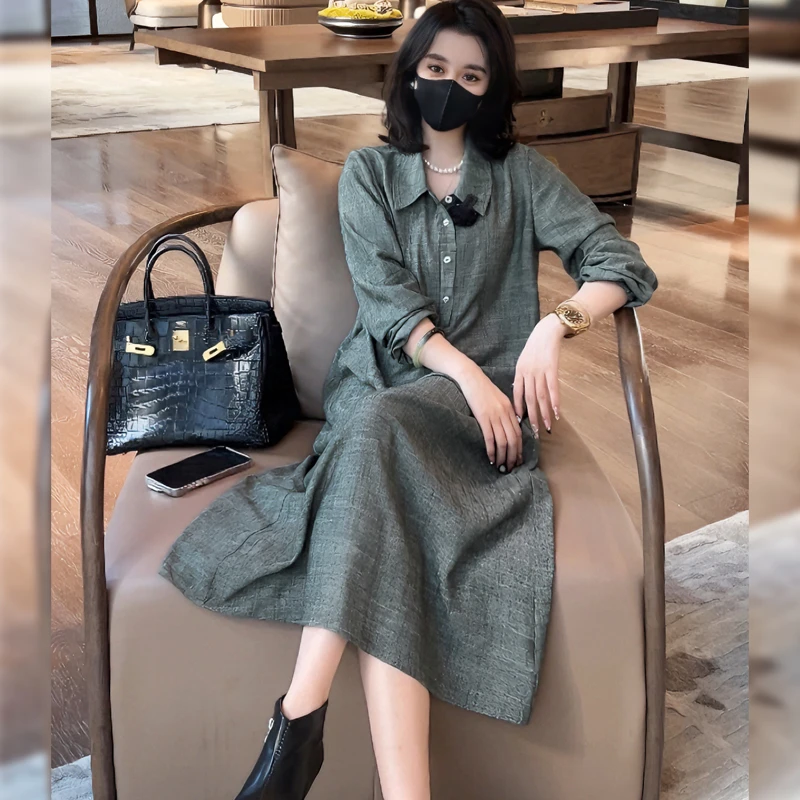 2025新款夏季法式长款气质裙子长袖女款早秋宽松洋气碎花连衣裙