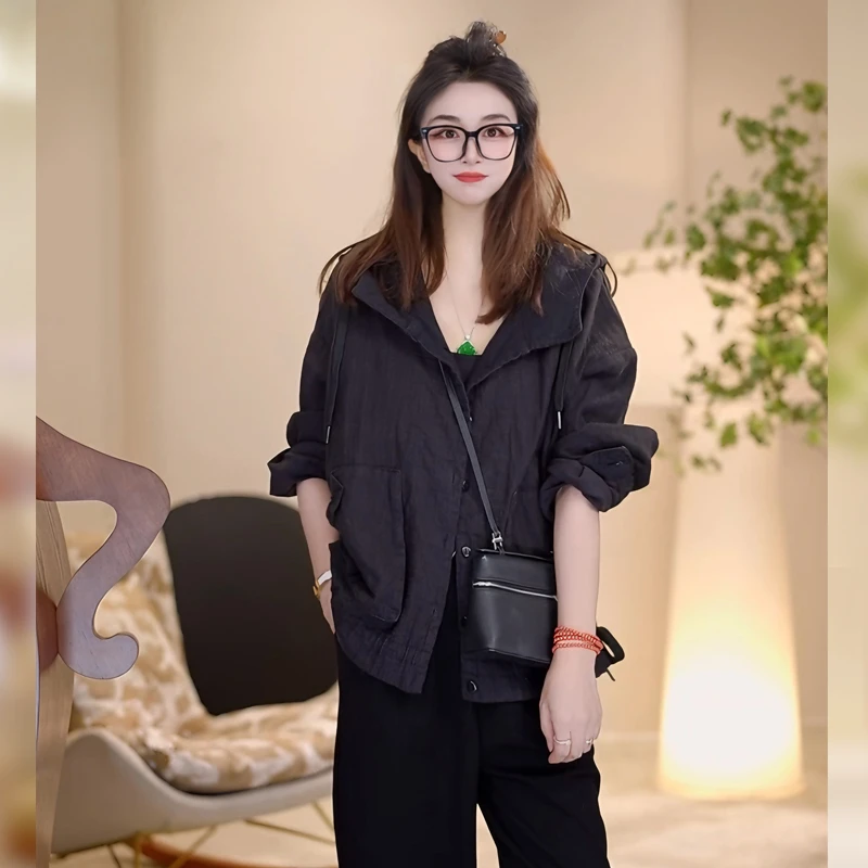 【Linda姐高端线】秋冬复古气质通勤休闲宽松连帽外套AW4WDW0111