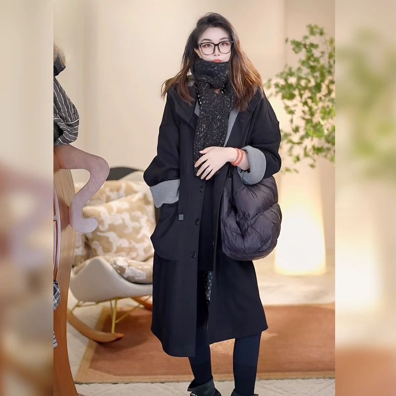 【Linda姐高端线】秋冬时尚气质高档显瘦连帽长款外套AF4WDW0112