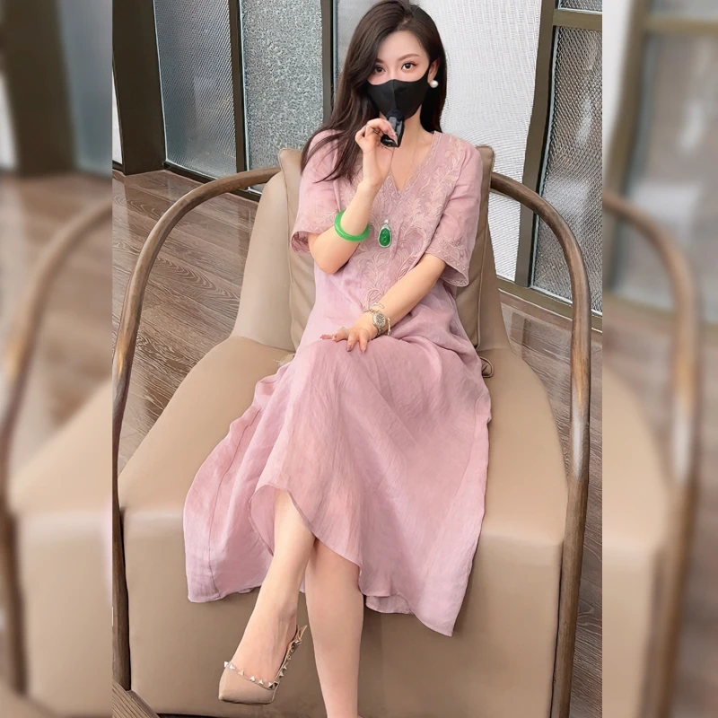 【文娇专属】夏季气质法式轻奢刺绣宽松连衣裙AS4LCX1777