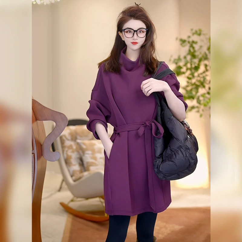 【Linda姐高端线】秋冬新款轻奢高档休闲气质紫高领卫衣AW4SWY0453