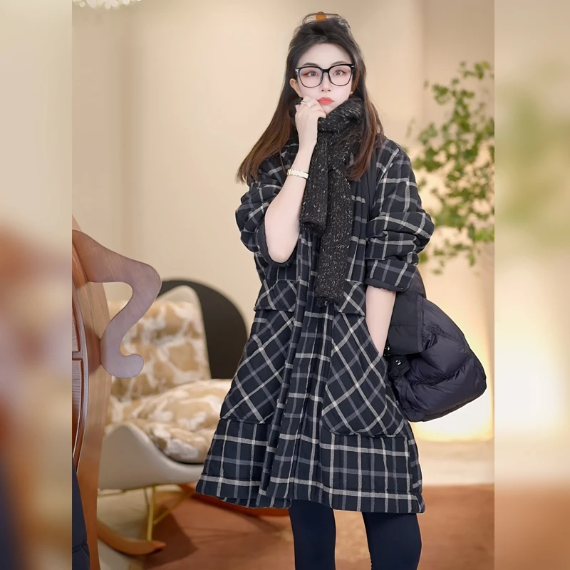 【Linda姐高端线】秋冬时尚高档气质格子衬衫棉服外套AW4SCS0042