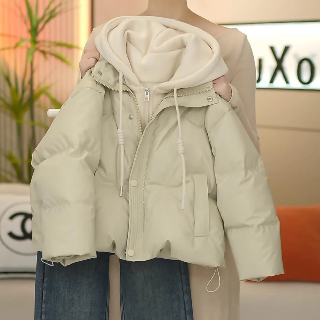 女童假两件棉服秋冬装2024新款连帽皮加厚棉衣防风免洗上衣潮