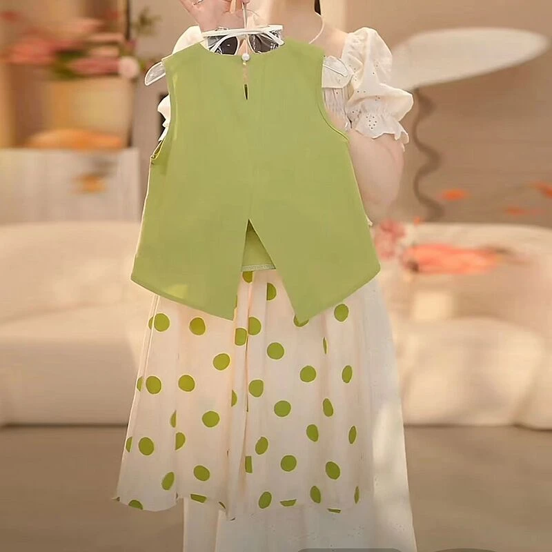 女童无袖套装2025夏季新款洋气儿童波点阔腿裤薄款网红中大童夏装
