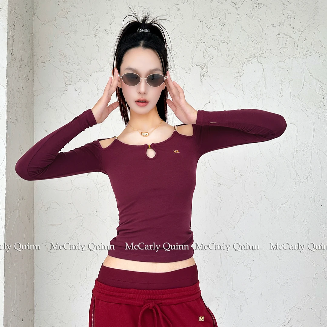McCarly Quinn钻饰露肩兰精天丝羊毛加厚打底衫