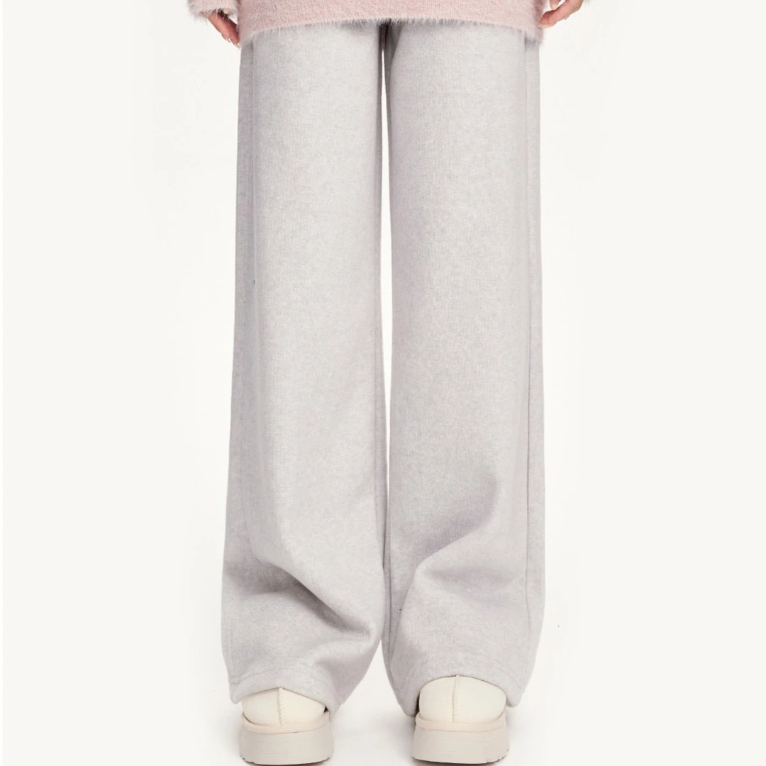 【清清】NCXK冬季阔腿休闲裤百搭加绒保暖慵懒拖地长裤加厚暗纹K165