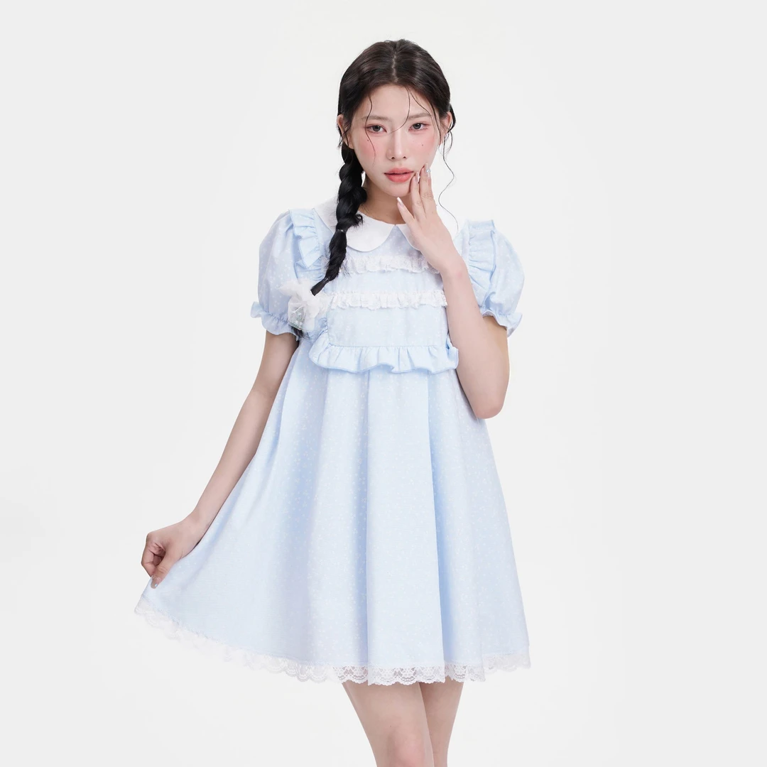【清清】NCXK白色小花朵娃娃裙宽松连衣裙显瘦短裙甜美可爱QZ096