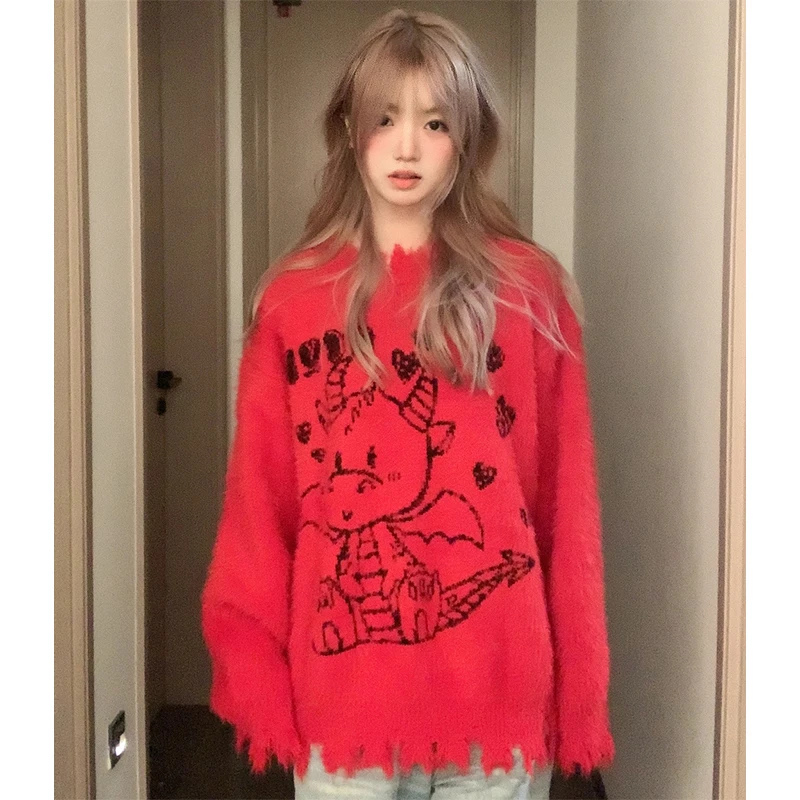 【清清】NCXK可爱提花新年毛衣红色本命年春节800克重MY180