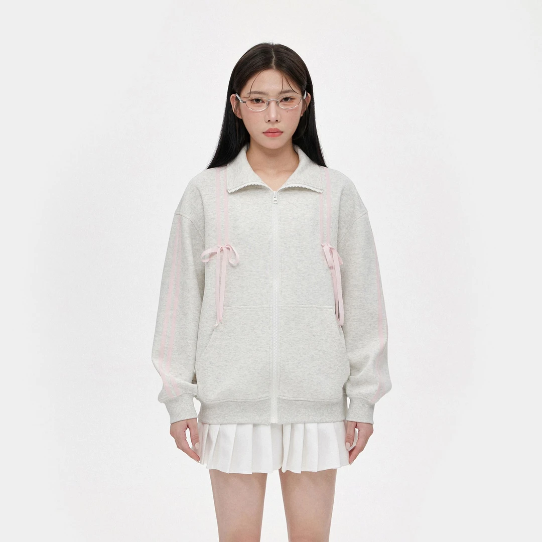 【清清】NCXK拼接织带蝴蝶结半高领卫衣外套秋季休闲宽松上衣WY272