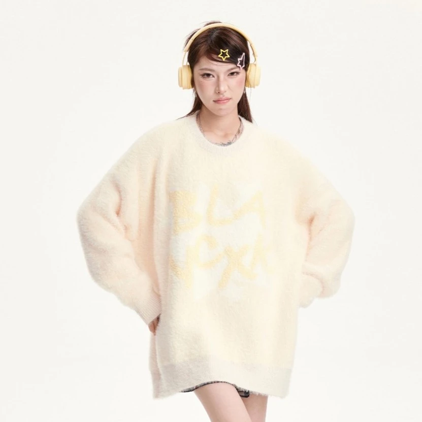 【NCXK】重磅美式星星字母少女心圆领宽松毛衣针织衫百搭现MY008