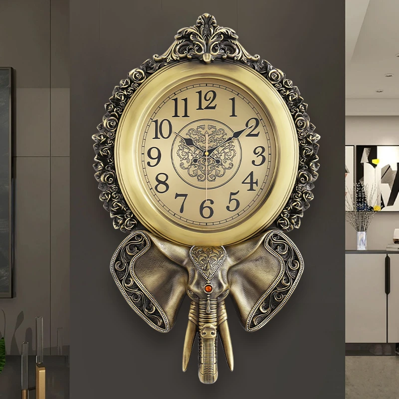 欧式轻奢吉象挂钟家用静音创意美式客厅钟表高档大气复古挂墙钟27