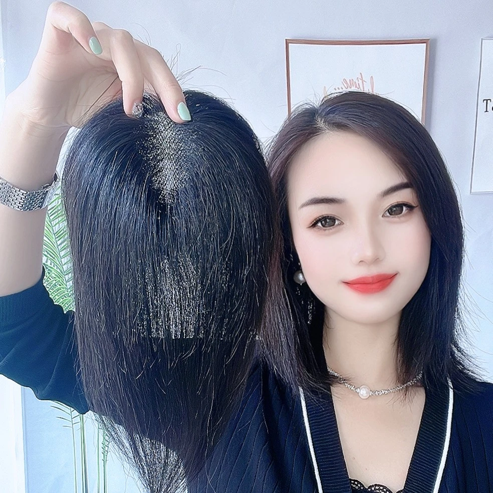 全手工钩织8*10瑞士网底女士轻薄透气隐形无痕假发片头顶一片式