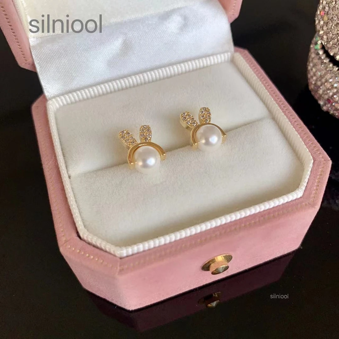 铜合金耳饰 可爱小兔子耳钉小众设计感精致百搭轻奢耳饰耳钉8937