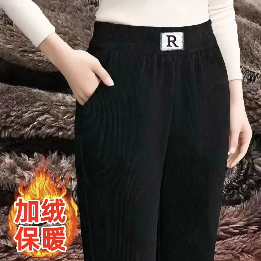 加绒加厚休闲女裤时尚百搭宽松灯芯绒直筒裤高档妈妈裤保暖窄版