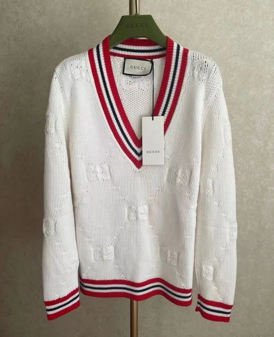 GUCCI/古驰 zx0001 双GV领针织毛衣 M码 市场价16900 95新