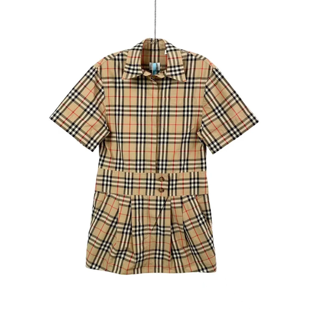 95新 BURBERRY/博柏利  bb0741 经典格纹短袖连衣裙 38码