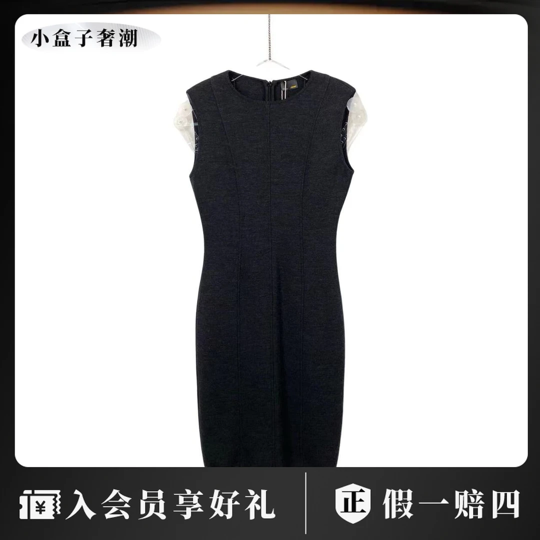 95新 FENDI/芬迪 aa零三零四 羊毛 毛呢无袖连衣裙 40码