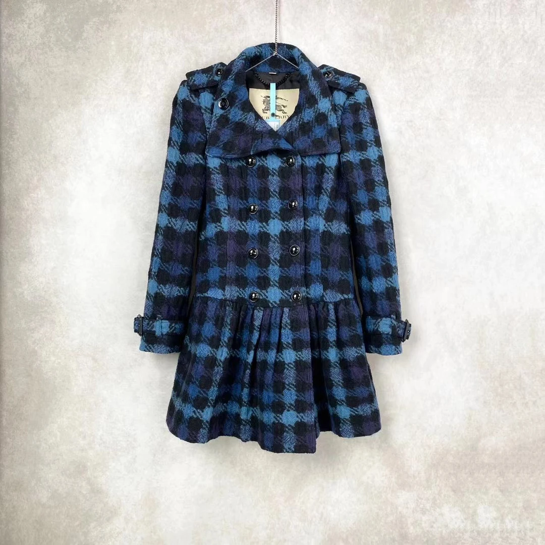 BURBERRY/博柏利 16594 蓝色格纹大衣 36码 市场价13200 95新