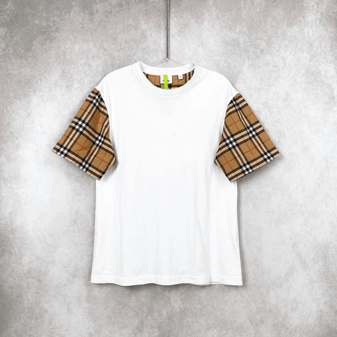BURBERRY/博柏利jp0024  白色袖口格纹短袖 s码