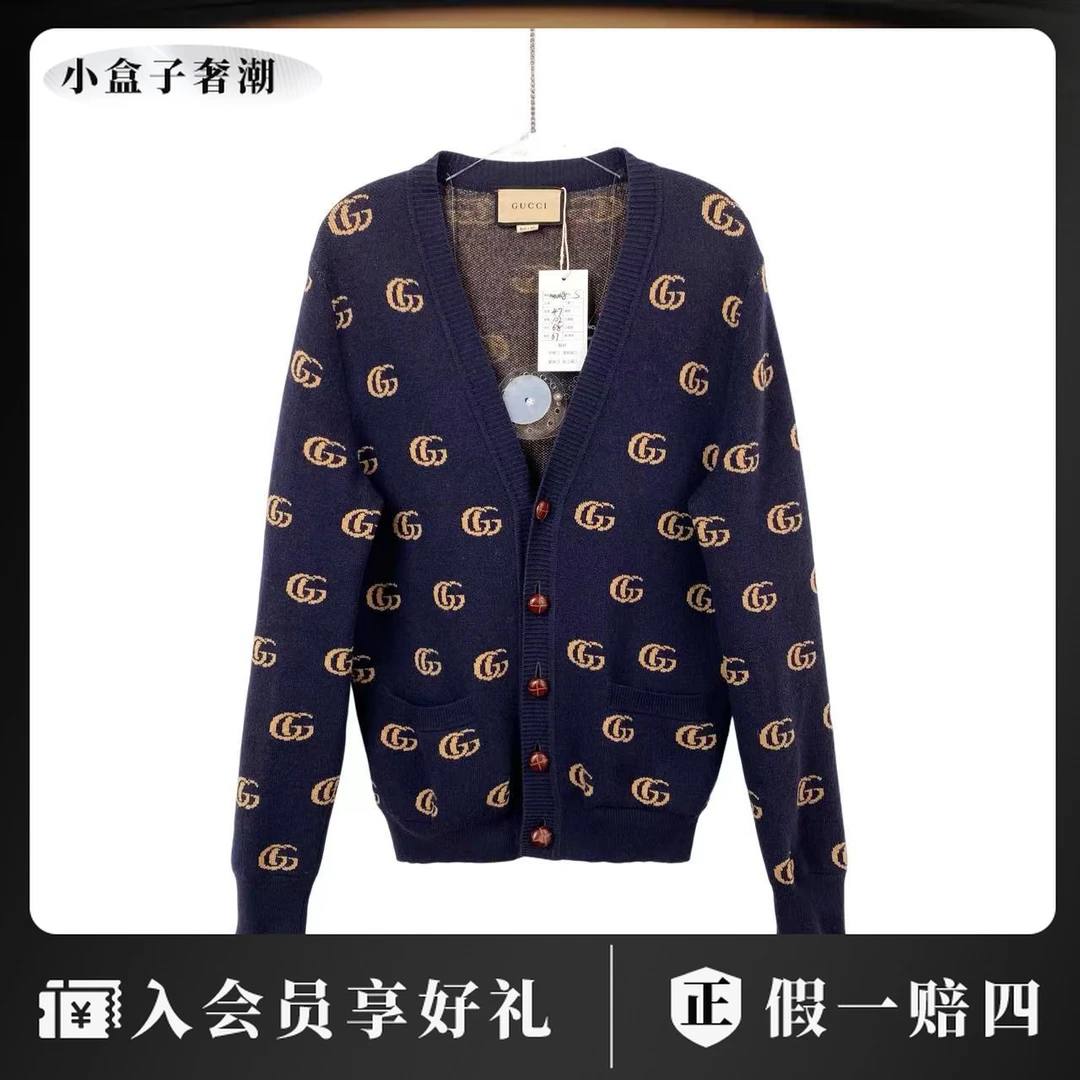 95新 GUCCI/古驰  mm零零零八 羊毛 满印logo开衫 s码 95新