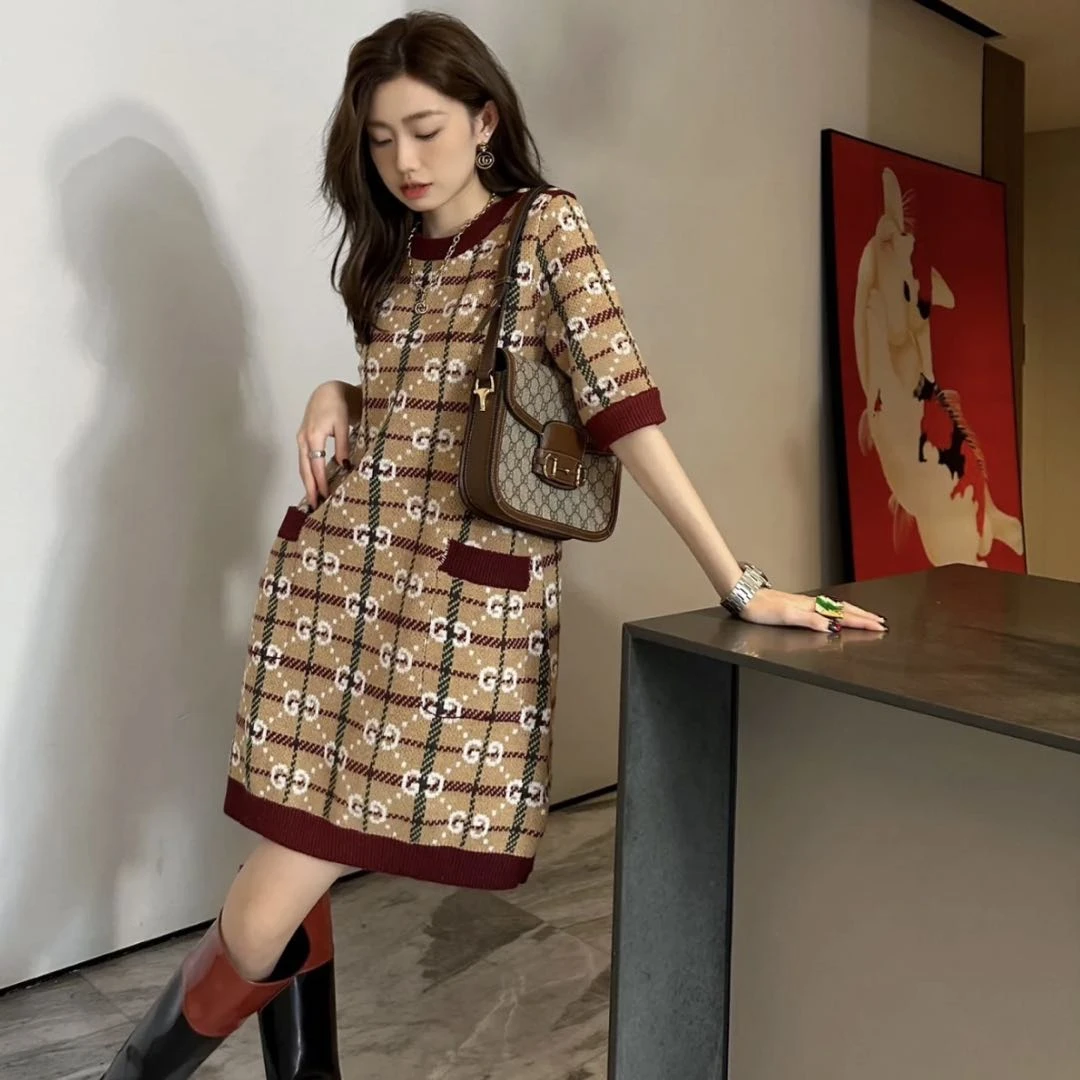 GUCCI/古驰 dd0869  双g满印针织连衣裙 xs码