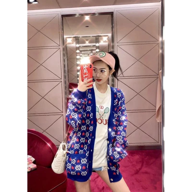 GUCCI/古驰yf1001 蓝色满印双g开衫 m码