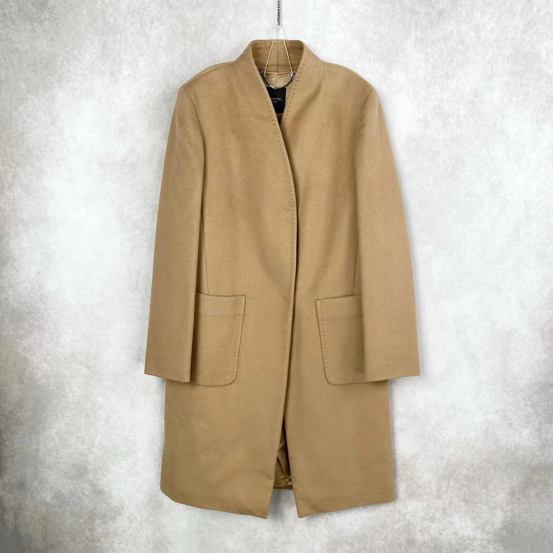 95新 MaxMara 一五一一五 羊毛 卡其色开衫大衣 36码  95新