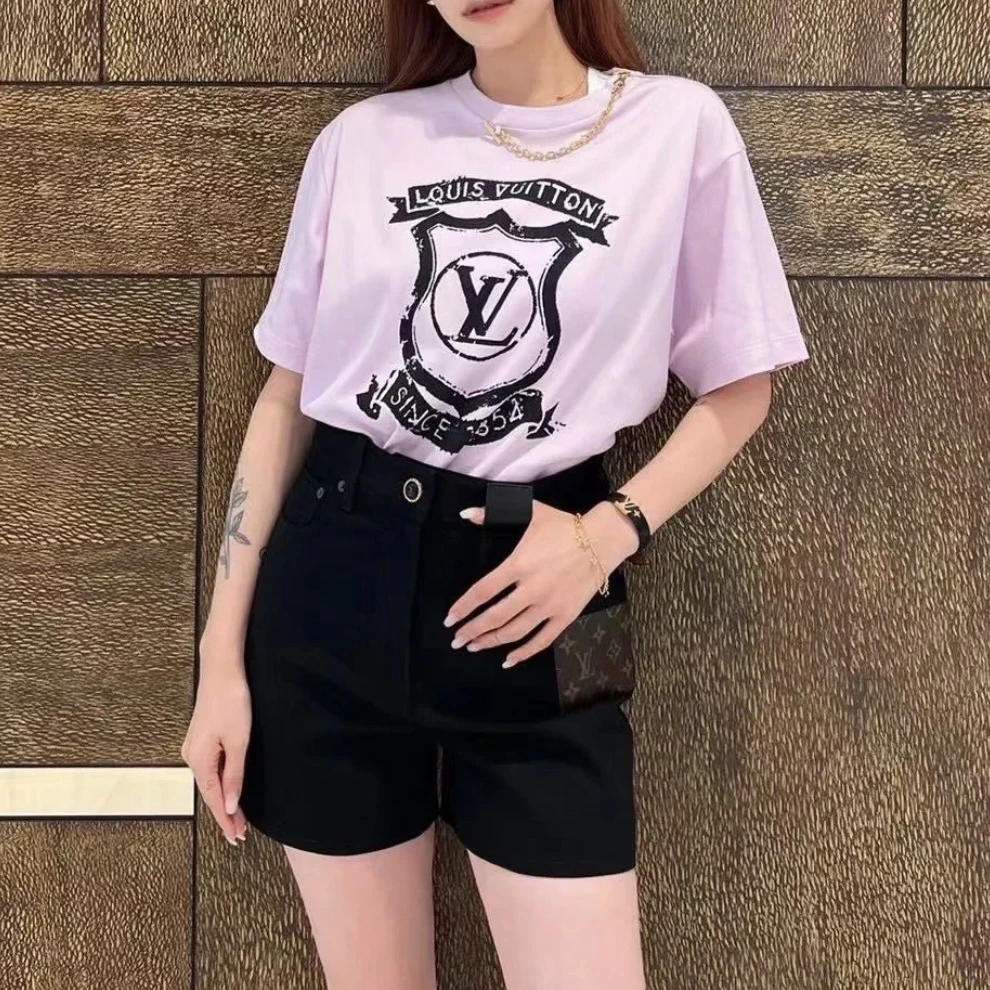 LouisVuitton/路易威登bb0045  粉色链条logo短袖 m码