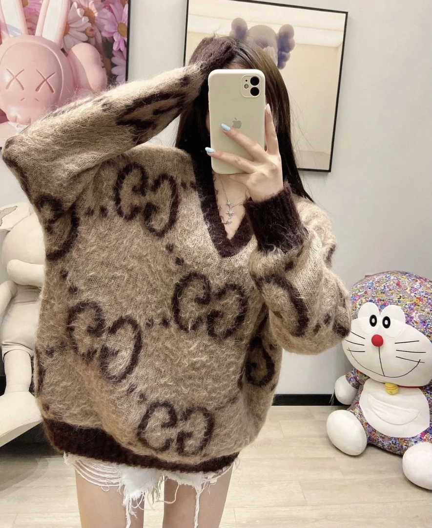 GUCCI/古驰 yy0074 双g满印马海毛毛衣 l码  95新