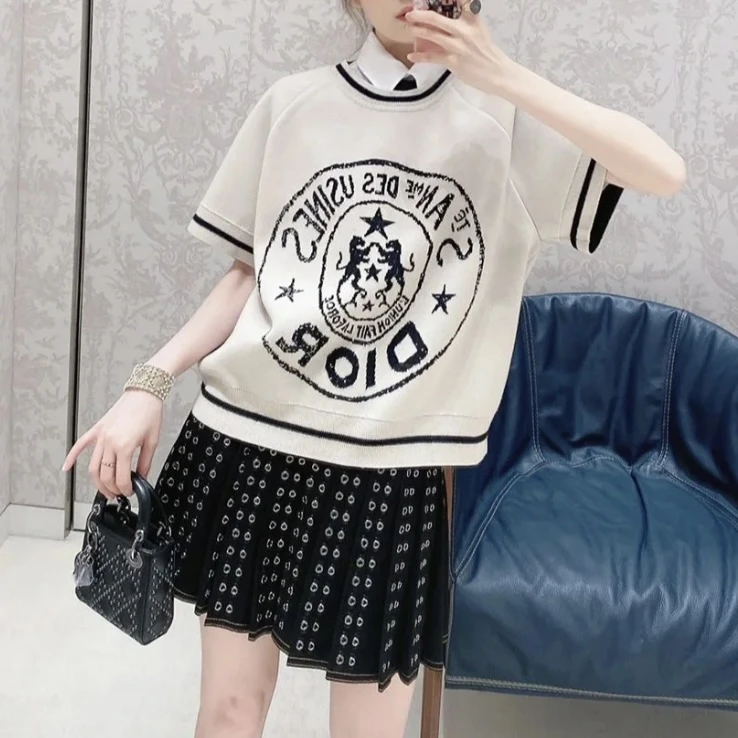 95新 DIOR/迪奥 一八三九四 羊毛 灰色针织短袖 38码 95新 微瑕