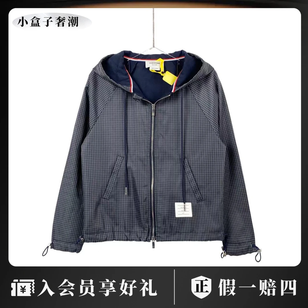 95新 THOMBROWNE  aa零一九三 尼龙 格纹尼龙拉链外套 1码  95新