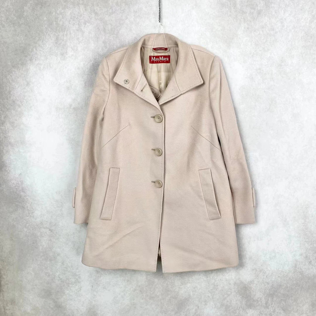 95新 MaxMara 17046 羊毛  米白色单排扣大衣 34码
