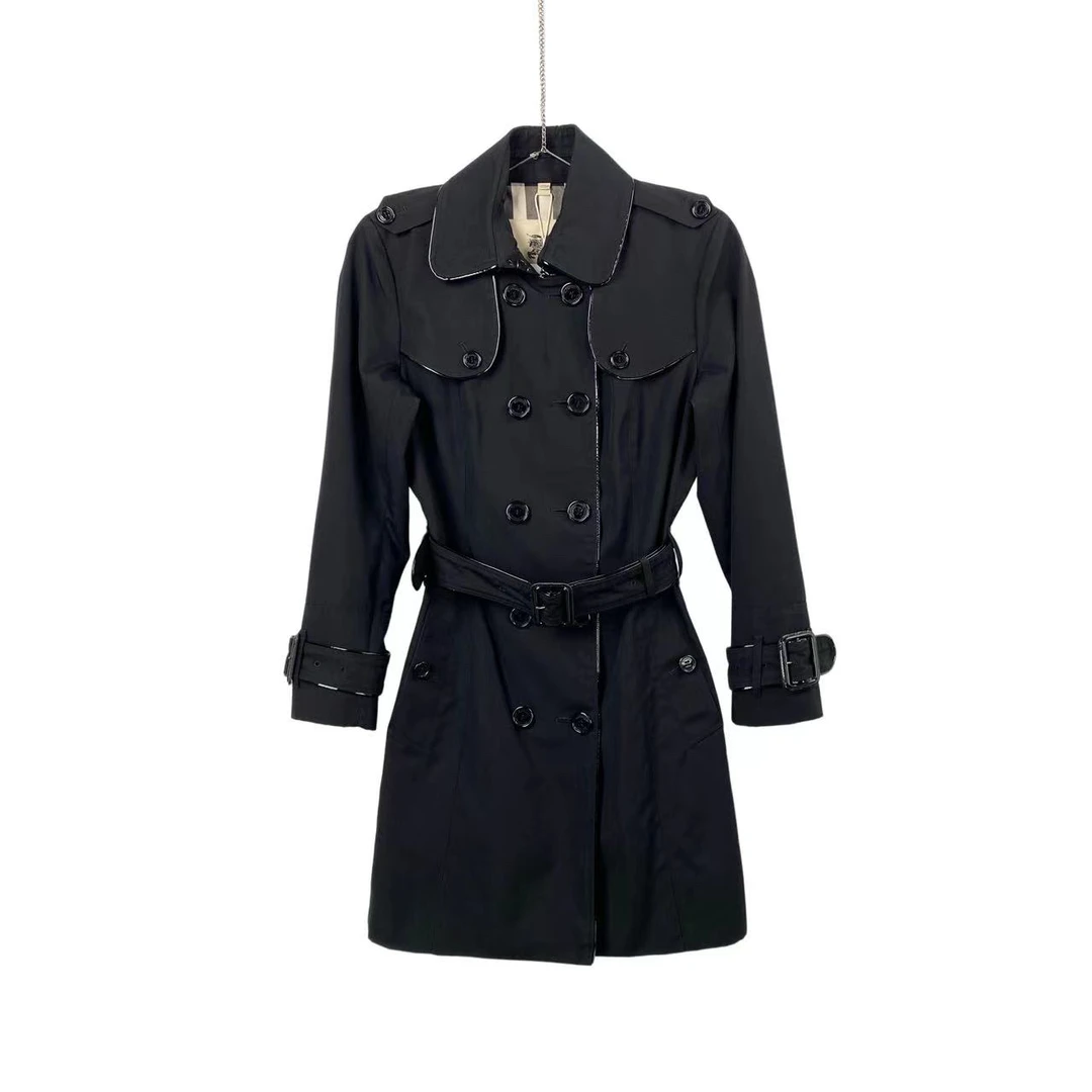 95新 BURBERRY/博柏利  aa0289 涤纶/棉 黑色双排扣风衣 38码