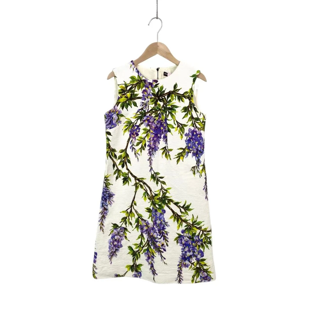 95新  pp三二六 棉 紫色花卉无袖连衣裙 38码 轻微污渍