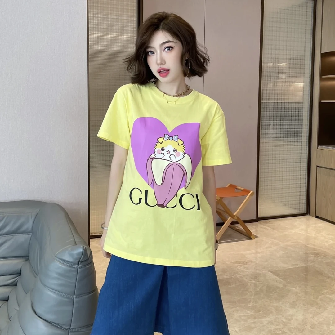 95新 GUCCI/古驰 hh零零一九 棉 爱心小猫logo短袖 s码 95新