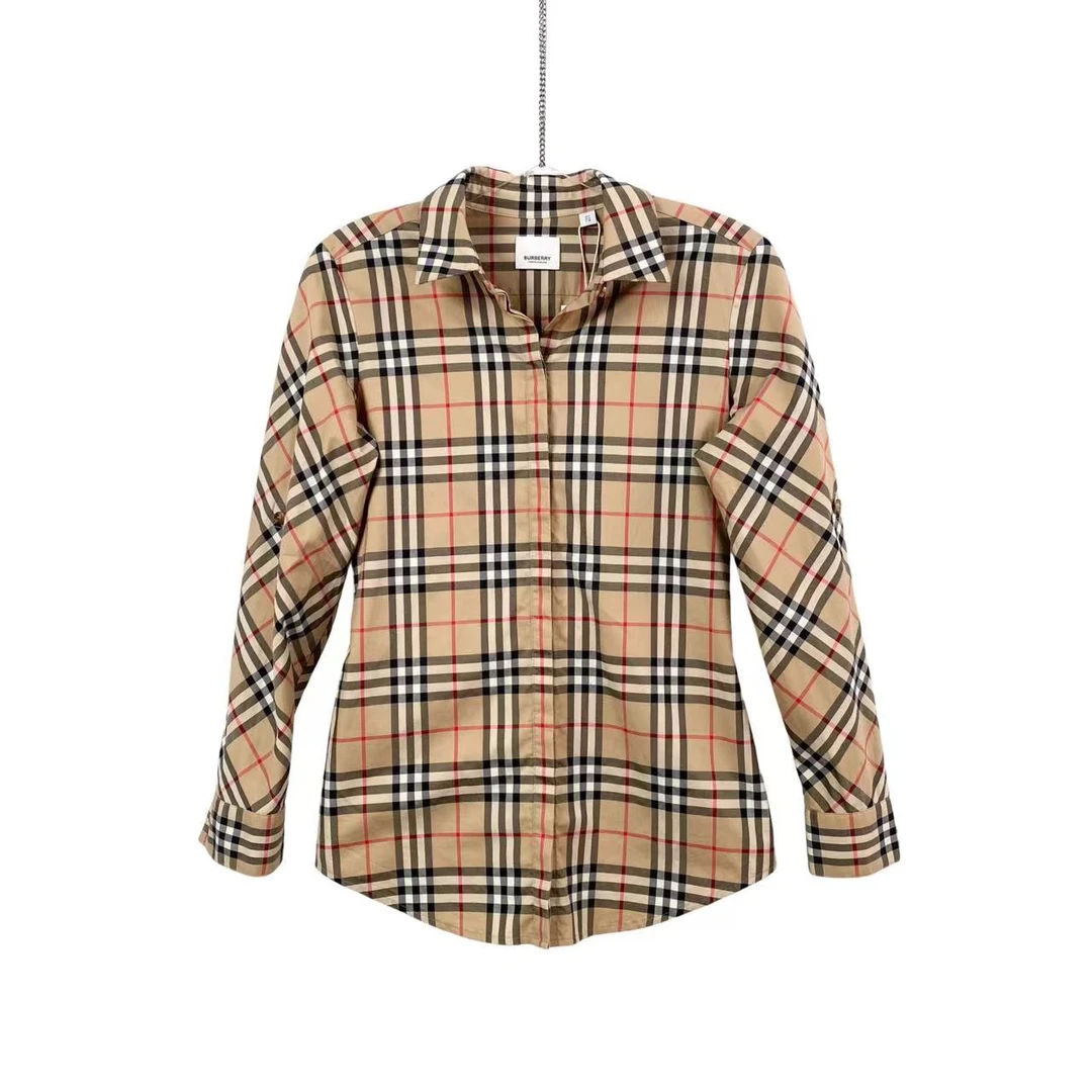 95新 BURBERRY/博柏利 yd零零九八 棉  经典格纹衬衫 38码