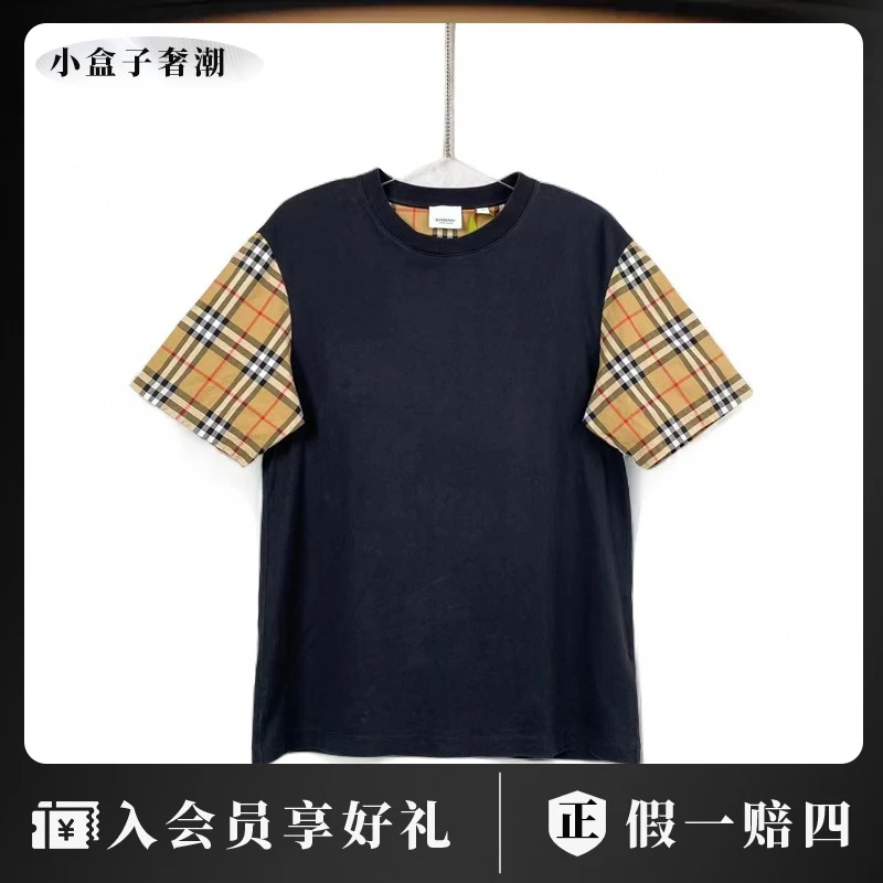 99新 BURBERRY/博柏利  批量 棉 黑色/白色拼接格纹短袖