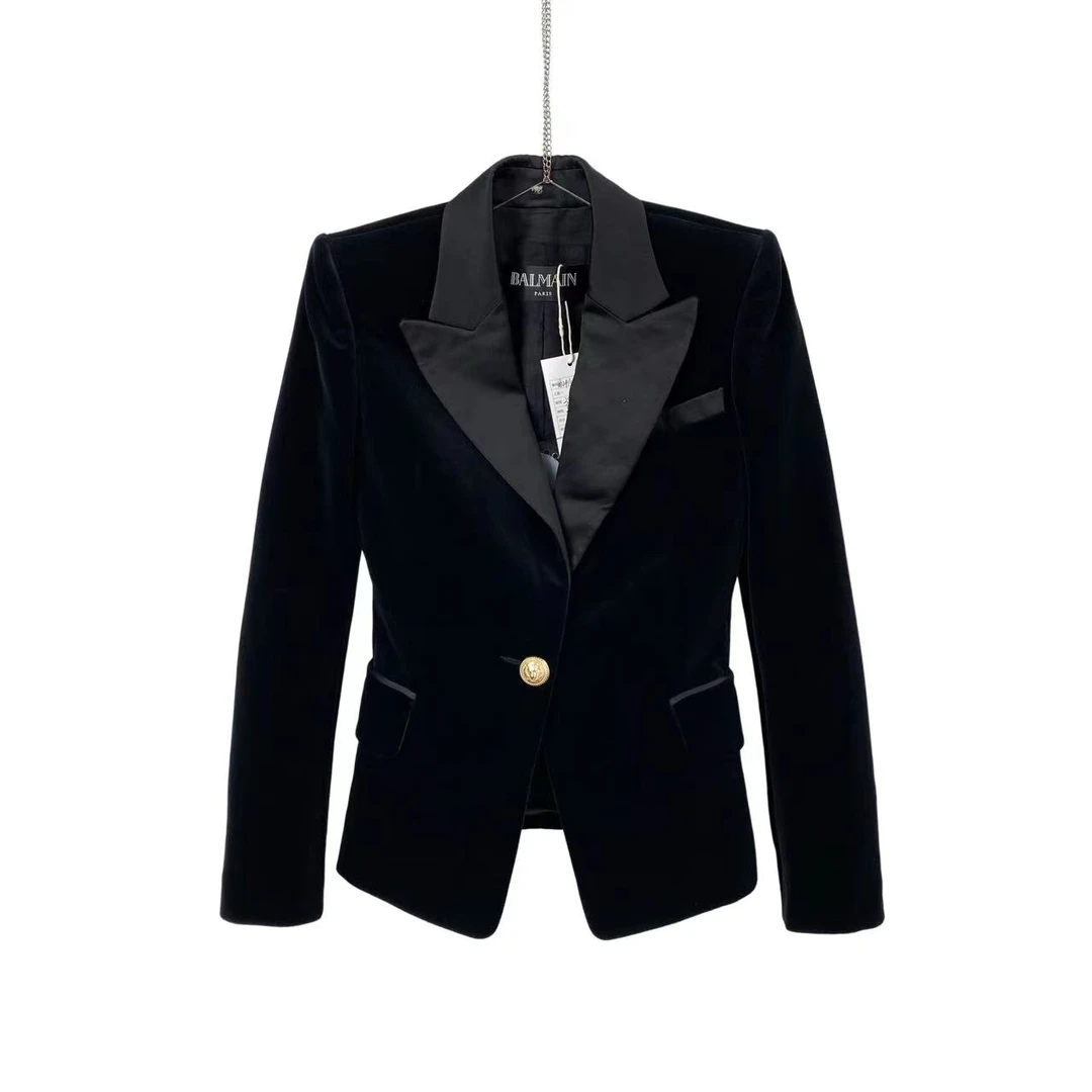 BALMAIN/巴尔曼 bb0410 黑色丝绒金扣西装 36码 市场价14700 95新