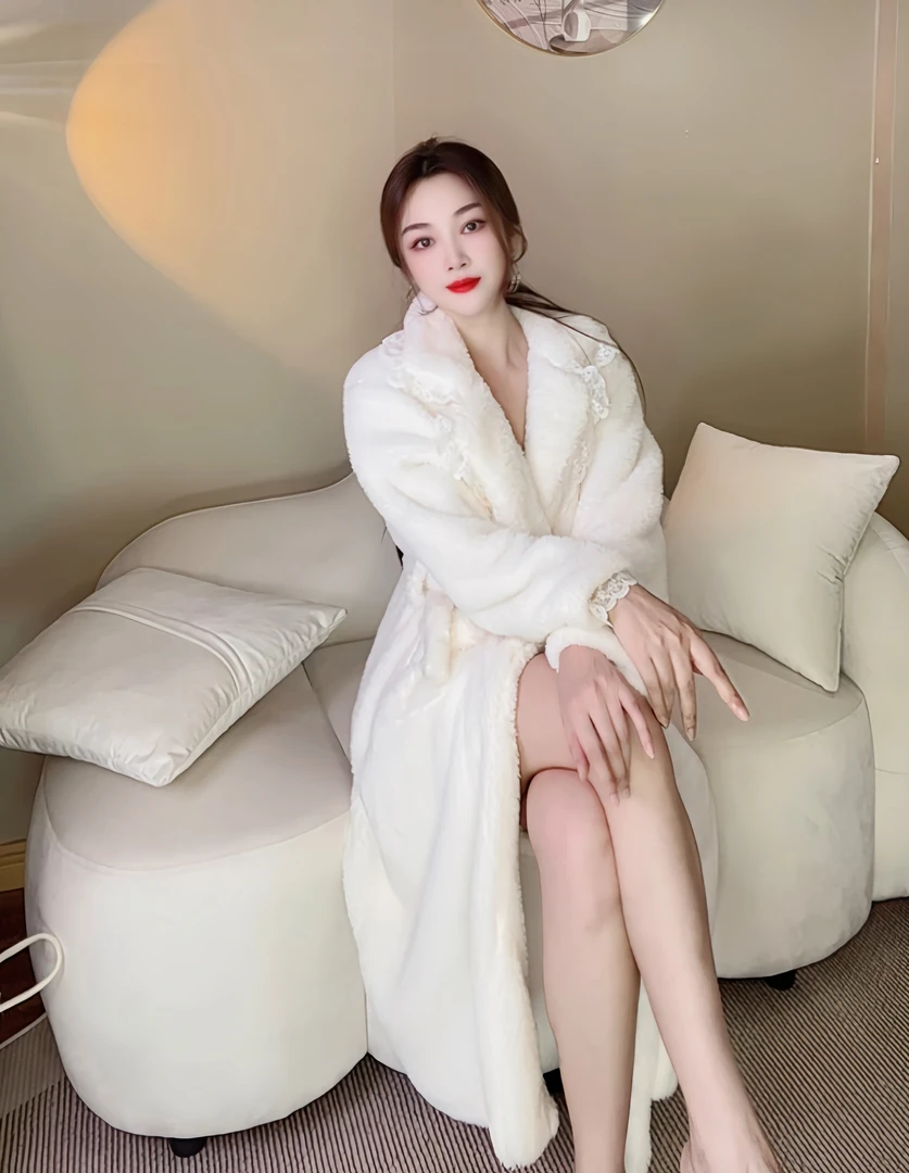 冬款睡袍加绒加厚法兰绒女士两件套睡衣甜美公主保暖浴袍家居服cc