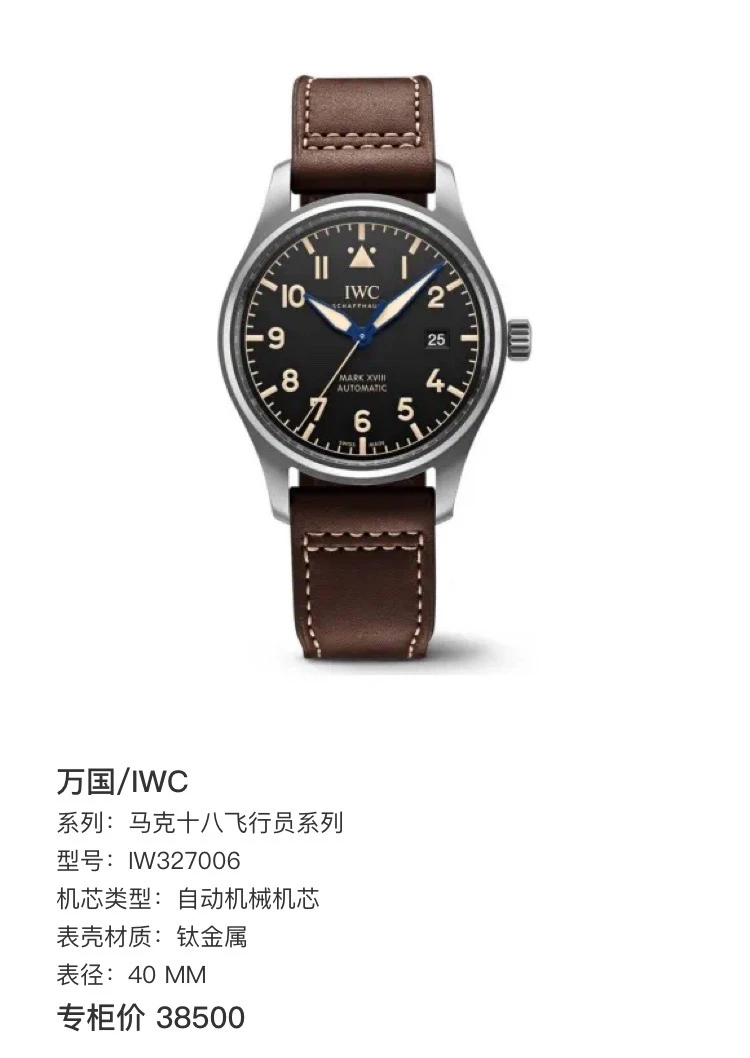 99新 IWC/万国 万国飞行员经典 IW327006