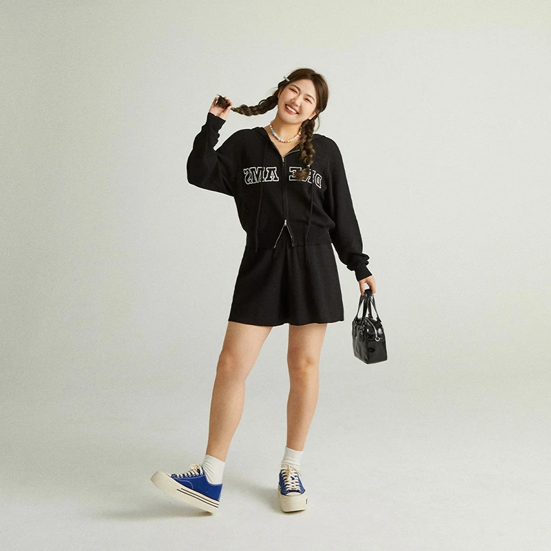 胖mm休闲套装2023年春季新款百搭宽松大码长袖外套短裤两件套女