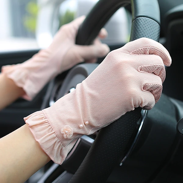 优雅骑车防晒手套春秋夏季女薄款冰丝可触屏防紫外线手袜弹力透气